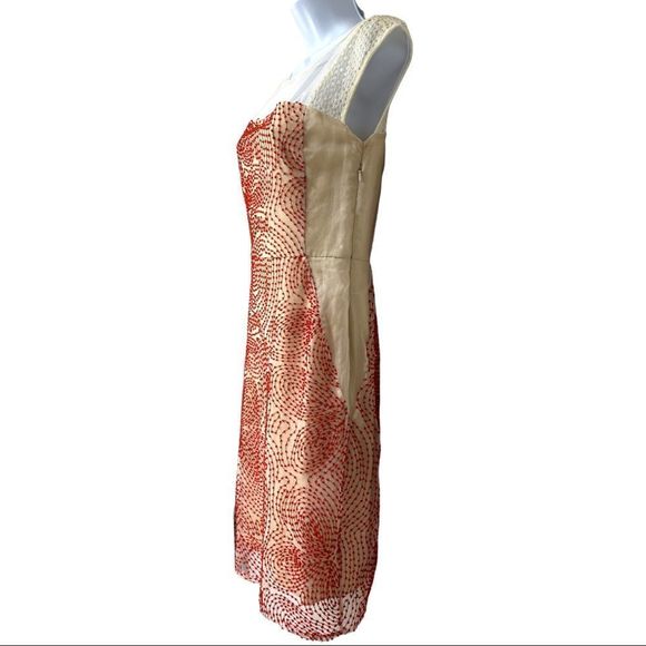 Anthropologie WESTON Illusion Semi Sheer Embroidered Midi Dress Cream Red XS - Picture 5 of 14